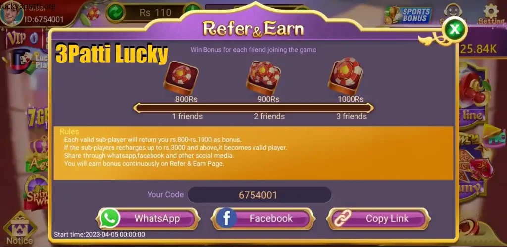 3 Patti Lucky Refer and Earn